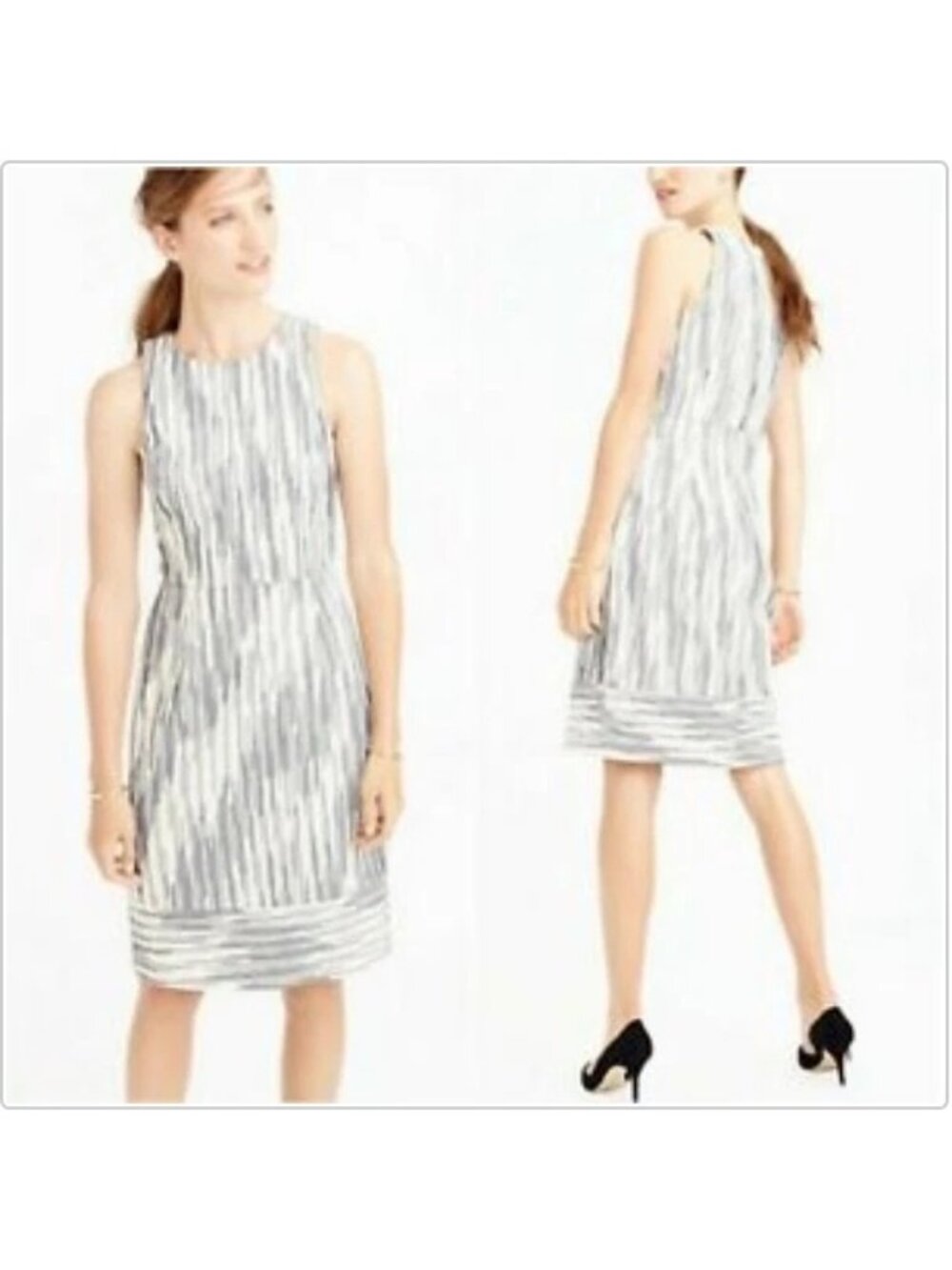 J. Crew Size 0 Italian Tweed Dress Blue White Vertical Pattern Sleeveless Sheath